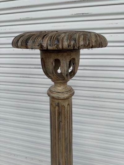 Pair of Hand Painted Italian Candlestick Torchieres with Cane Bases