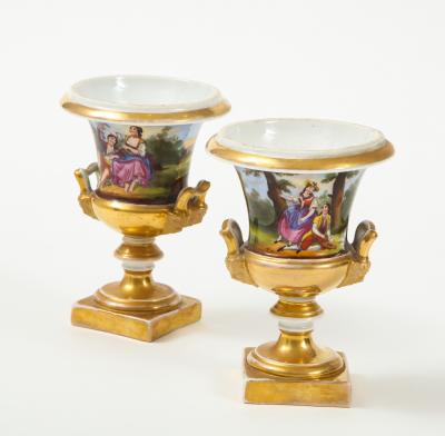 Pair of Hand Painted Porcelain Cache Pots