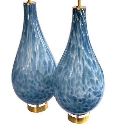 Pair of Hand blown Mottled Blue Art Glass Teardrop form Lamps
