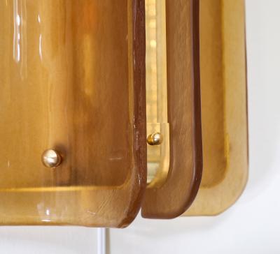 Pair of Hand casted Murano Glass and Brass Wall Sconces in Cognac Italy