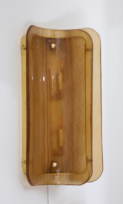 Pair of Hand casted Murano Glass and Brass Wall Sconces in Cognac Italy