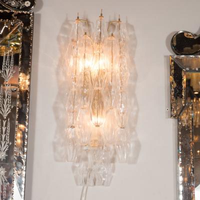 Pair of Handblown Murano Glass Polyhedral Sconces with Brass Fittings