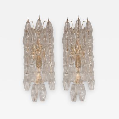 Pair of Handblown Murano Glass Polyhedral Sconces with Brass Fittings