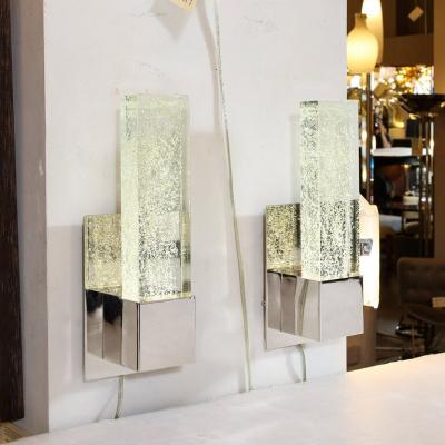 Pair of Handblown Murano Glass Sconces in Nickel w 24 karat Gold Flecks
