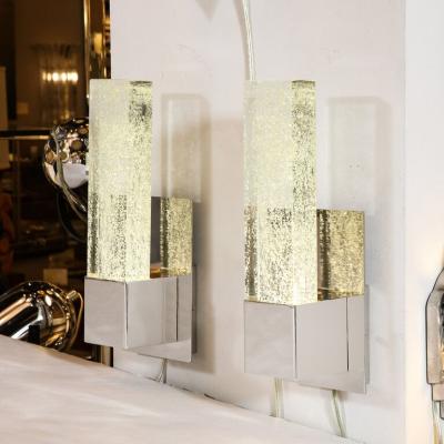 Pair of Handblown Murano Glass Sconces in Nickel w 24 karat Gold Flecks