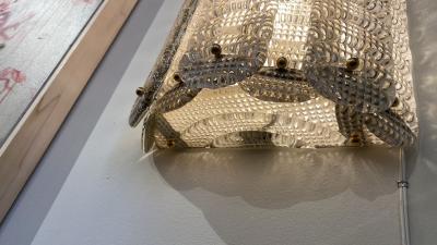 Pair of Handcrafted Python Clear Murano Textured Glass Sconces Italy 2025