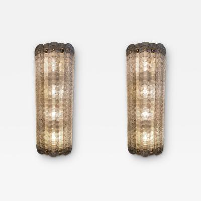 Pair of Handcrafted Python Clear Murano Textured Glass Sconces Italy 2025
