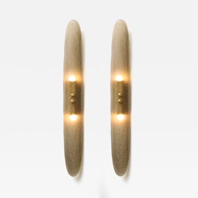 Pair of Handcrafted Smoked Murano Glass and Brass Barchetta Sconces Italy