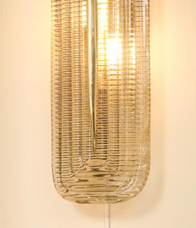 Pair of Handcrafted Textured Clear Murano Glass and Brass Sconces Italy