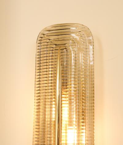 Pair of Handcrafted Textured Clear Murano Glass and Brass Sconces Italy