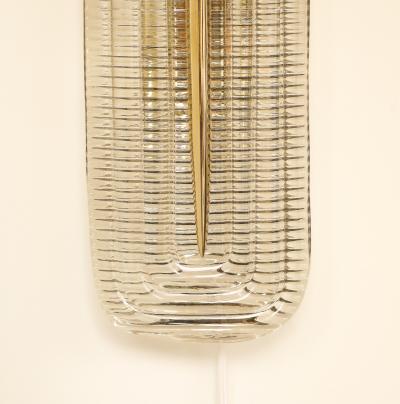 Pair of Handcrafted Textured Clear Murano Glass and Brass Sconces Italy