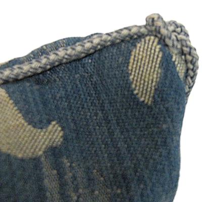 Pair of Handmade Blue Damask Pillows with a Floral Pattern