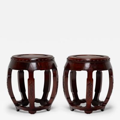 Pair of Hardwood Drum Stools
