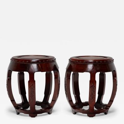 Pair of Hardwood Drum Stools