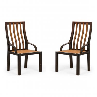 Pair of Harvey Probber American Mid Century Slat Back Wood and Caned Seat Side C