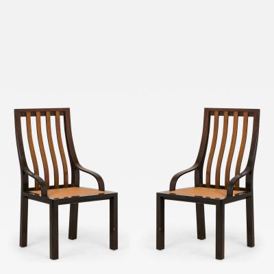 Pair of Harvey Probber American Mid Century Slat Back Wood and Caned Seat Side C