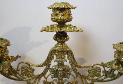 Pair of Heavy Brass Belle poque Three Light Candelabra Circa 1890