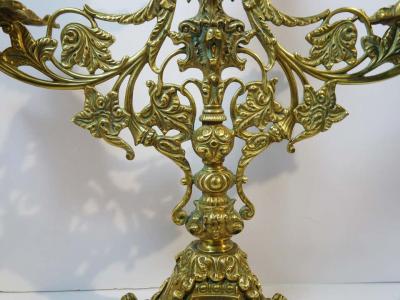 Pair of Heavy Brass Belle poque Three Light Candelabra Circa 1890