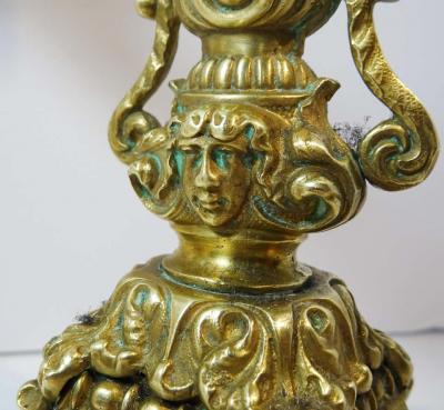 Pair of Heavy Brass Belle poque Three Light Candelabra Circa 1890