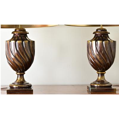 Pair of Heavy Brass Urn Table Lamps