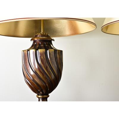 Pair of Heavy Brass Urn Table Lamps