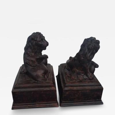 Pair of Heavy Plaster Lion Bookends