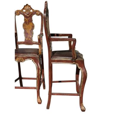 Pair of Hendrix Allardyce Venetian Bar Stools Painted Finish Leather Seats