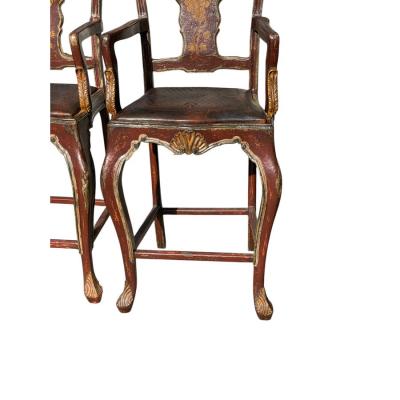 Pair of Hendrix Allardyce Venetian Bar Stools Painted Finish Leather Seats