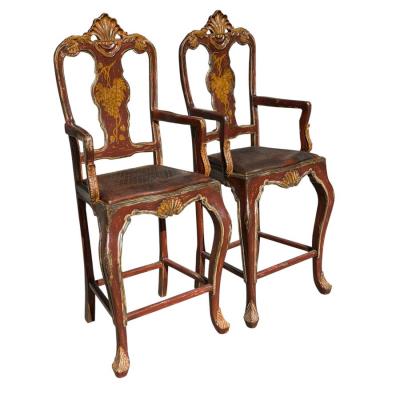 Pair of Hendrix Allardyce Venetian Bar Stools Painted Finish Leather Seats