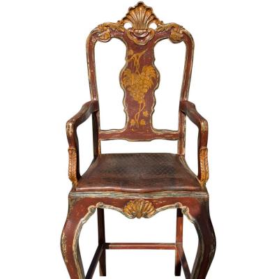 Pair of Hendrix Allardyce Venetian Bar Stools Painted Finish Leather Seats