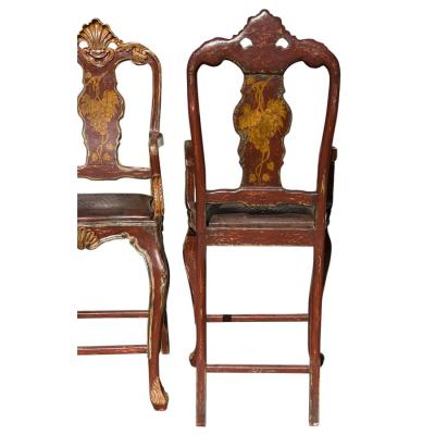 Pair of Hendrix Allardyce Venetian Bar Stools Painted Finish Leather Seats