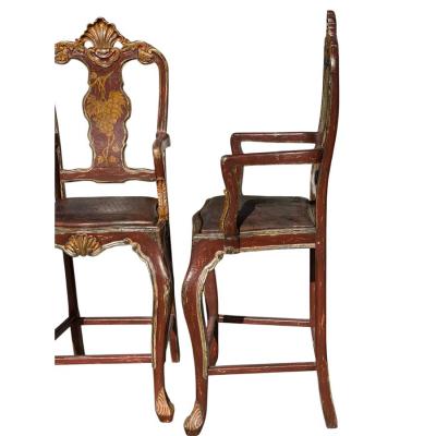 Pair of Hendrix Allardyce Venetian Bar Stools Painted Finish Leather Seats