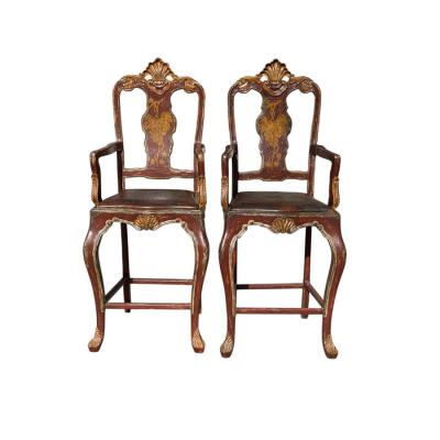 Pair of Hendrix Allardyce Venetian Bar Stools Painted Finish Leather Seats