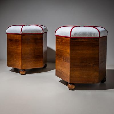 Pair of Hexagonal Art Deco Stools 1st Half 20th Century