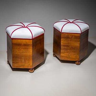 Pair of Hexagonal Art Deco Stools 1st Half 20th Century