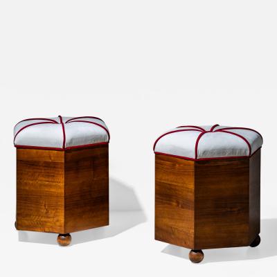 Pair of Hexagonal Art Deco Stools 1st Half 20th Century