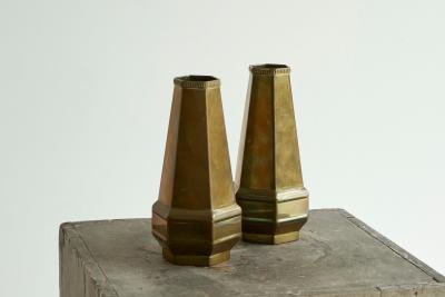 Pair of Hexagonal Art Deco Vases in Patinated Brass 1930s