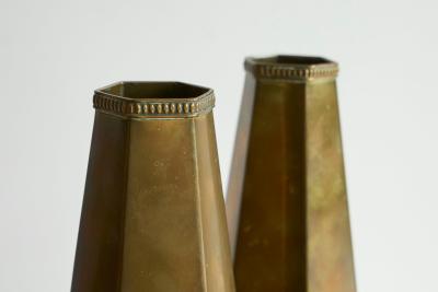 Pair of Hexagonal Art Deco Vases in Patinated Brass 1930s