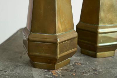 Pair of Hexagonal Art Deco Vases in Patinated Brass 1930s