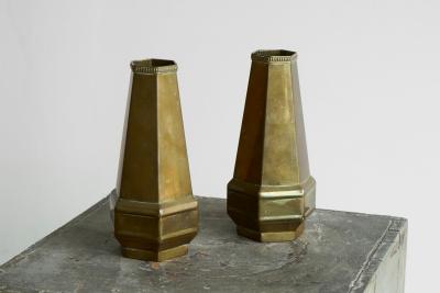 Pair of Hexagonal Art Deco Vases in Patinated Brass 1930s