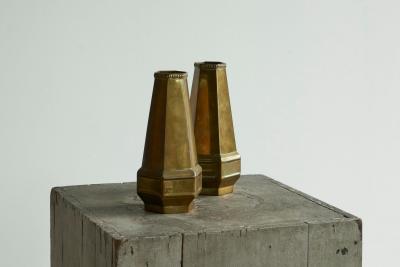 Pair of Hexagonal Art Deco Vases in Patinated Brass 1930s