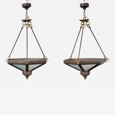 Pair of Hexagonal Iron Gilt Hanging Lanterns