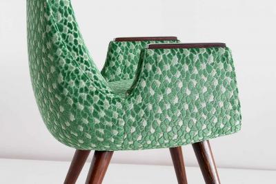 Pair of High Back Armchairs in Green Braqueni Velvet and Weng Wood 1950s