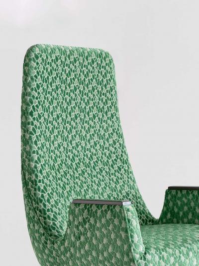 Pair of High Back Armchairs in Green Braqueni Velvet and Weng Wood 1950s