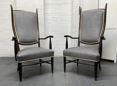 Pair of High Back Armchairs in Suede Upholstery