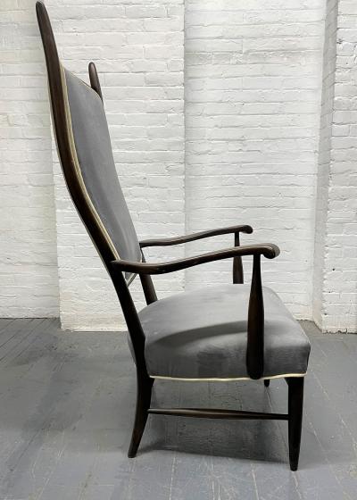 Pair of High Back Armchairs in Suede Upholstery