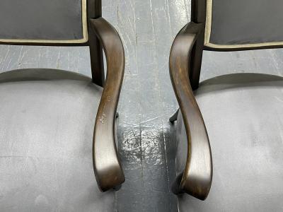 Pair of High Back Armchairs in Suede Upholstery