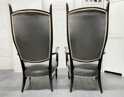 Pair of High Back Armchairs in Suede Upholstery