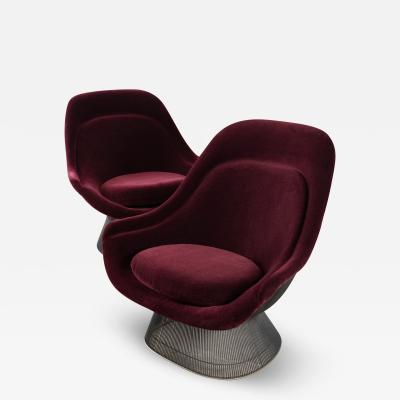 Pair of High Back Lounge Chairs Ottoman by Warren Platner for Knoll