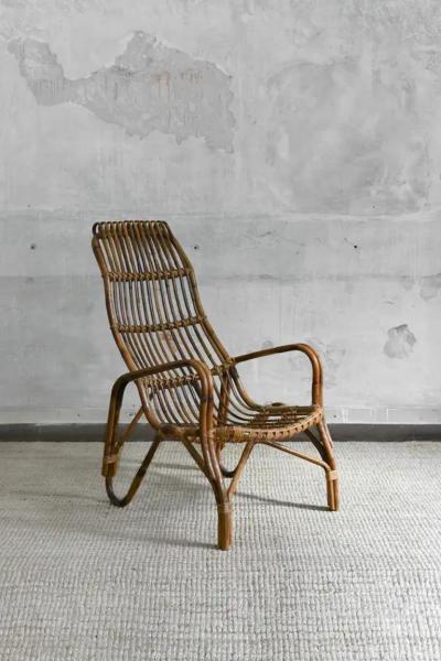 Pair of High back bamboo armchairs 1960s